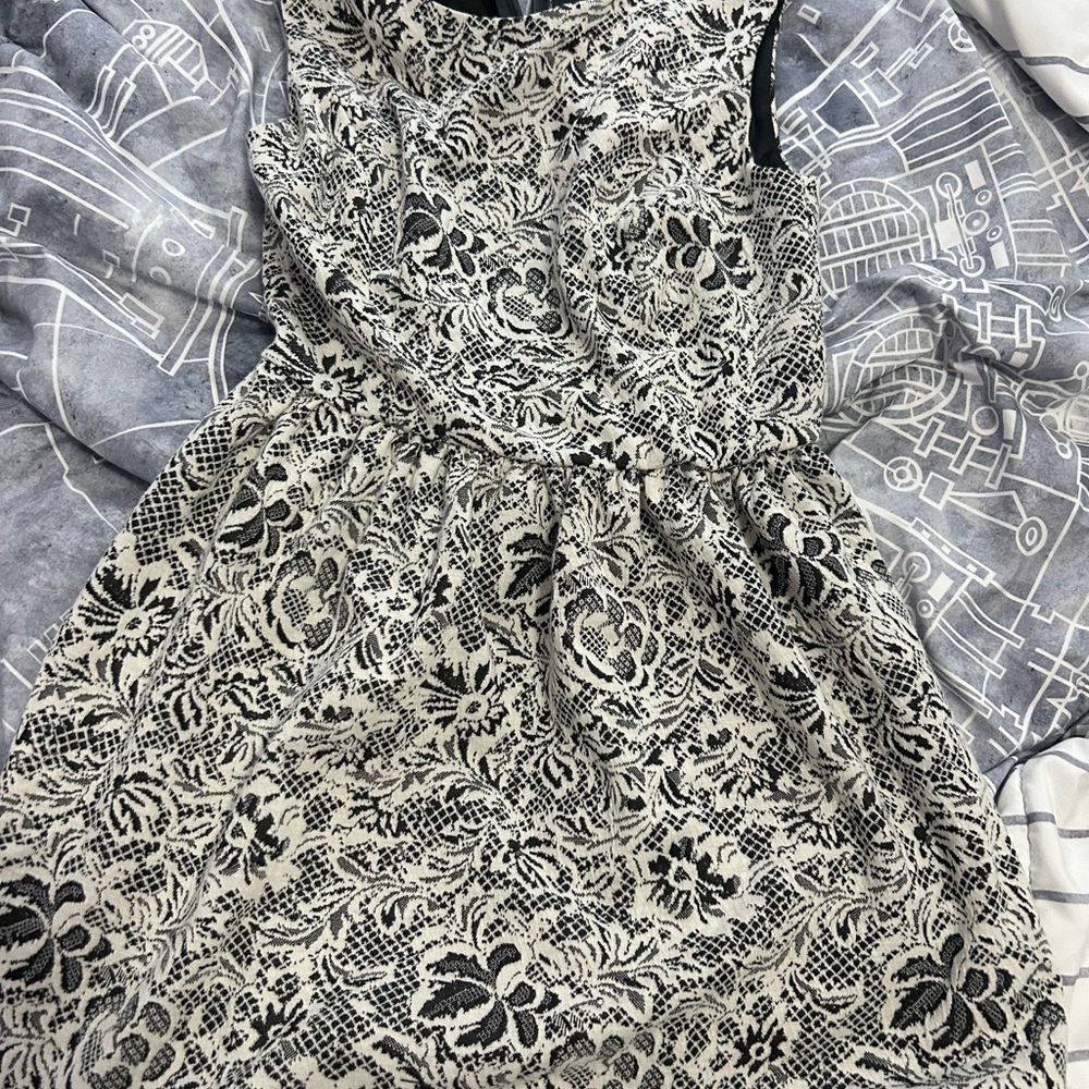 BeBop Black and White Ruffled Fit and Flare Dress